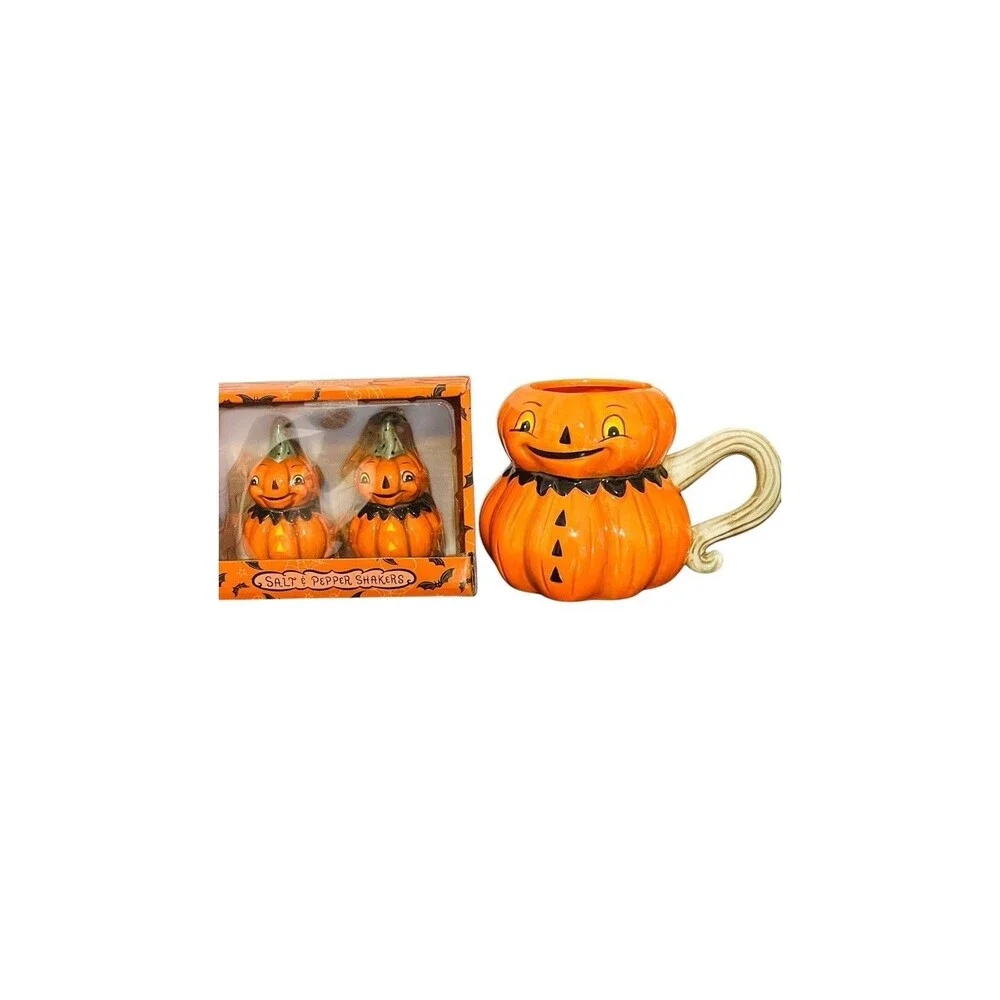 Johanna Parker Halloween Pumpkin Mug & Pumpkin Salt & Pepper Shaker Set Transpac